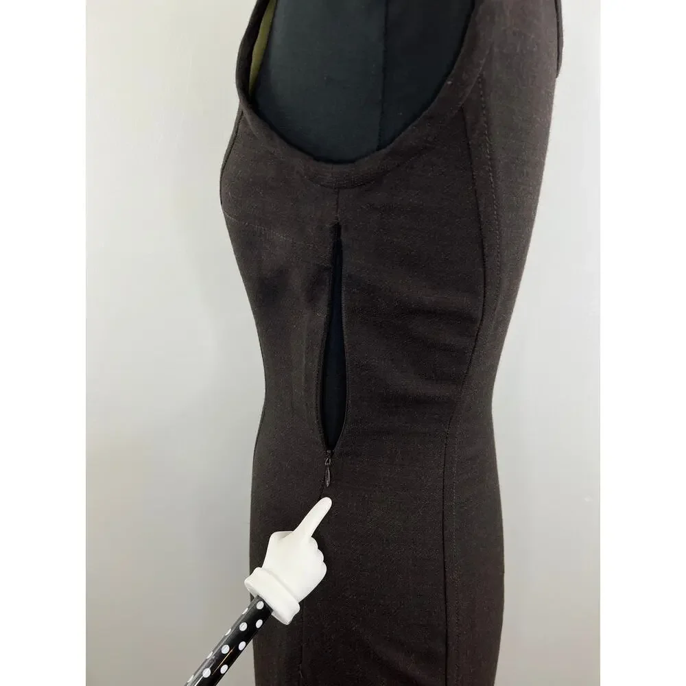 Yigal Azrouel Brown Sleeveless Round Neck Knee Length Women's Sheath Dress XS S